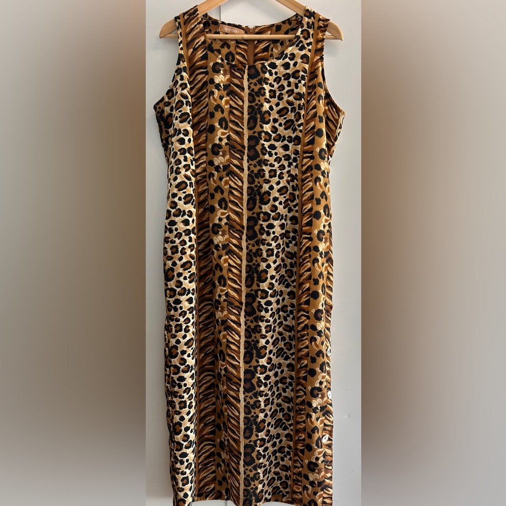 Ellen Tracy Womens Dress Size M Leopard Animal Print Boho Lagenlook Sleeveless